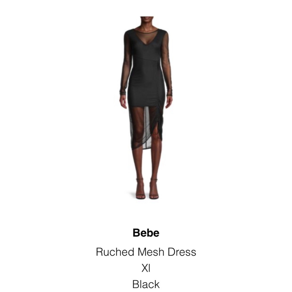 bebe sheer lined black, cocktail dress in size XL.